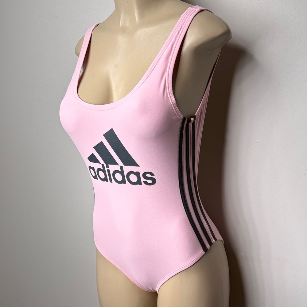 adidas Pink Logo Scoop-Back One-Piece Swimsuit - Picture 2 of 4